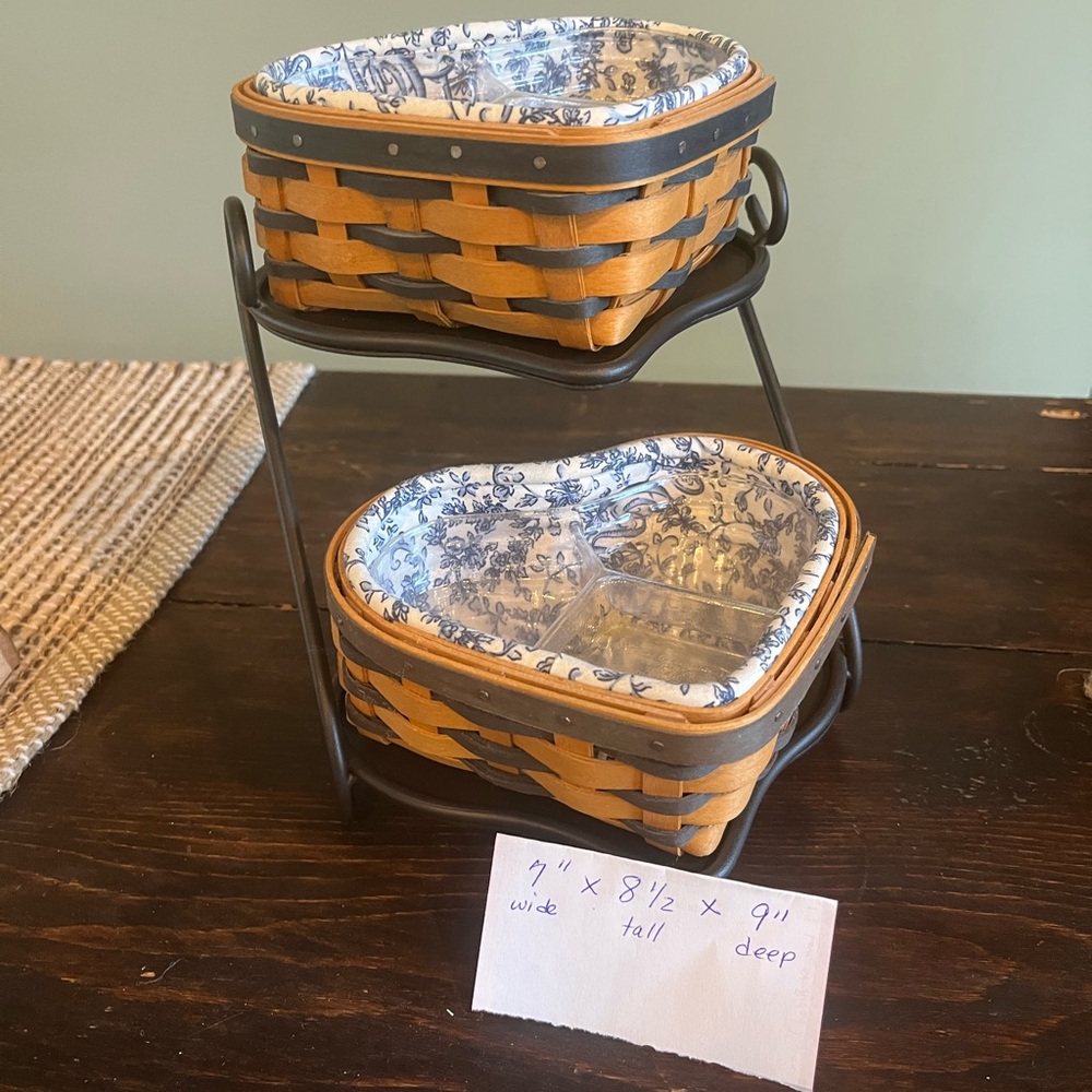 Longaberger Heart-Shaped Basket Set with Blue and Tan Accents